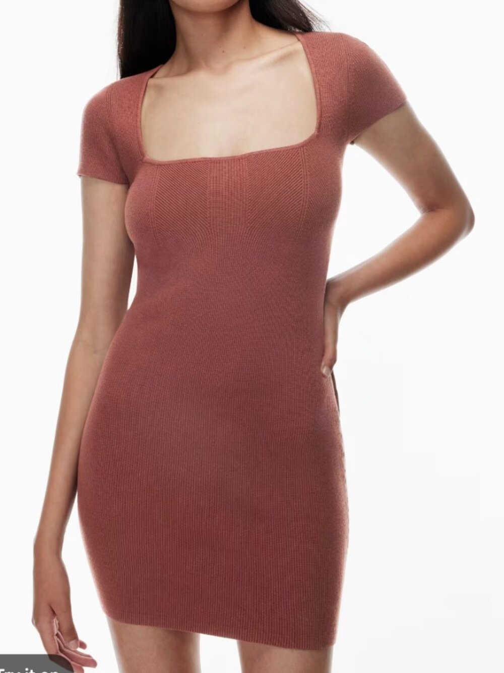 NWT ARITZIA Babaton Mini Dress Emerge Square Neck Ribbed Knit Sun Dried Red S